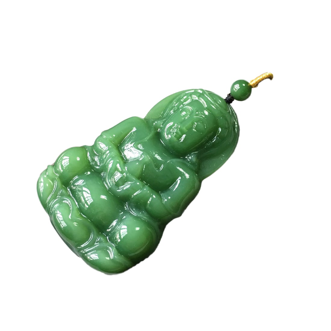 Chinese Green Hetian Jade Carved Kwan-yin Pendant (1 of 7)
