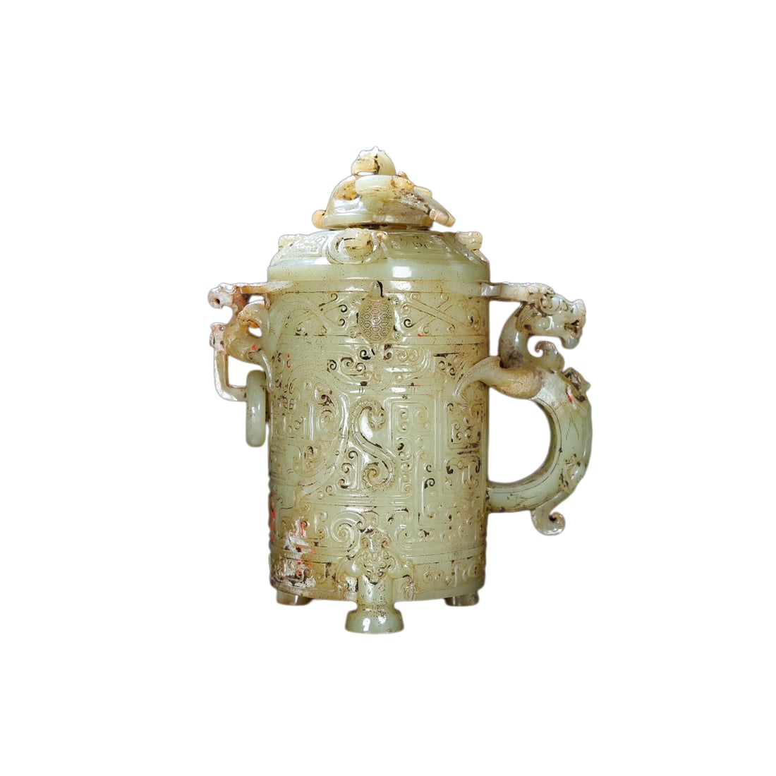 Superb Vintage Chinese Hetian Jade High Relief Dragon Phoenix Wine Cup (1 of 9)