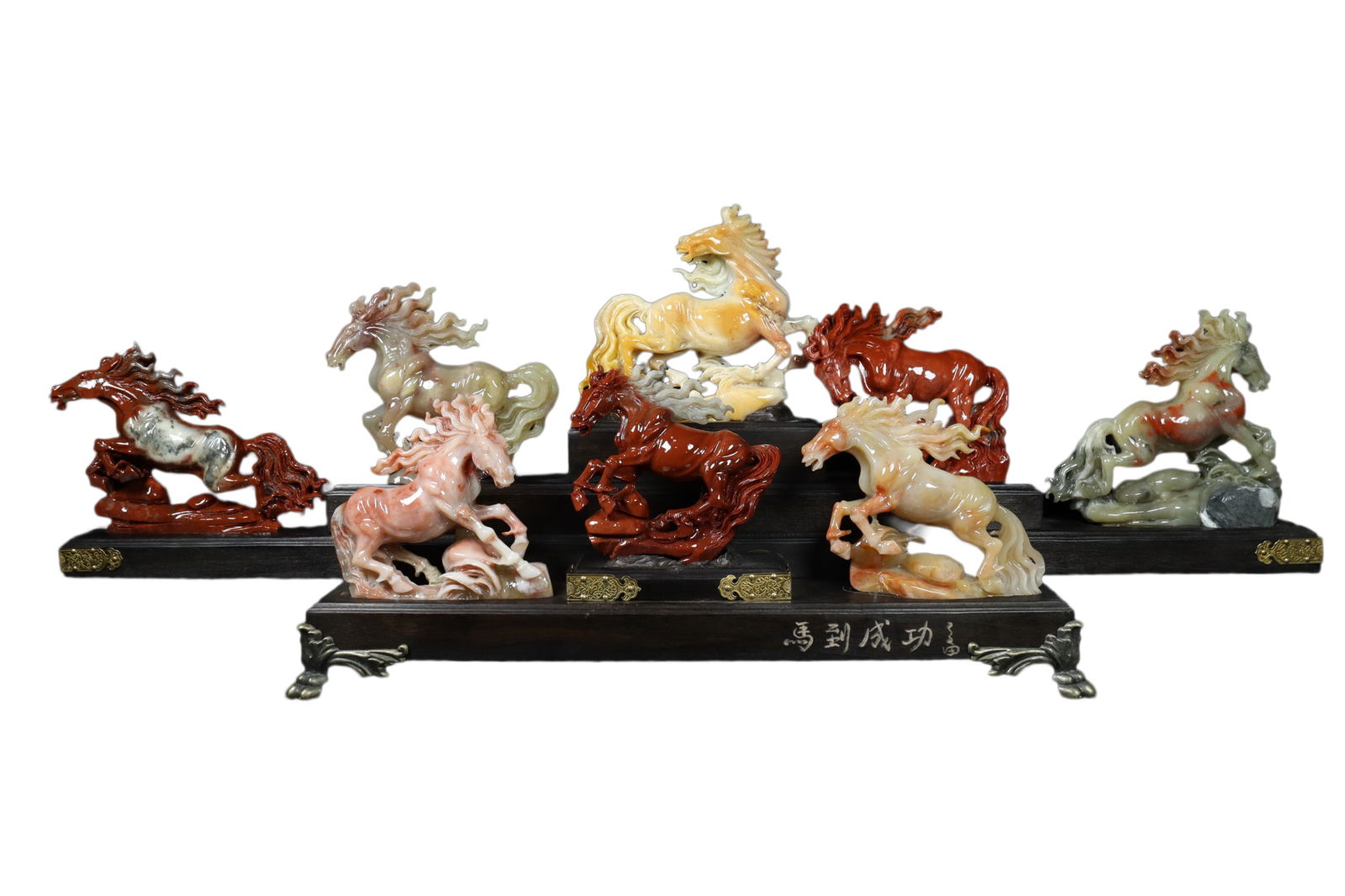 A Set Vintage Chinese Shoushan Stone Carved Eight Horse Statue (1 of 10)