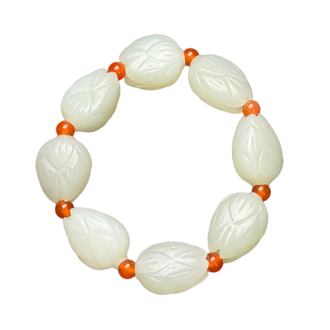 Hand Woven Chinese Hetian Jade Carved Lotus Flower Beads Bracelet (1 of 10)
