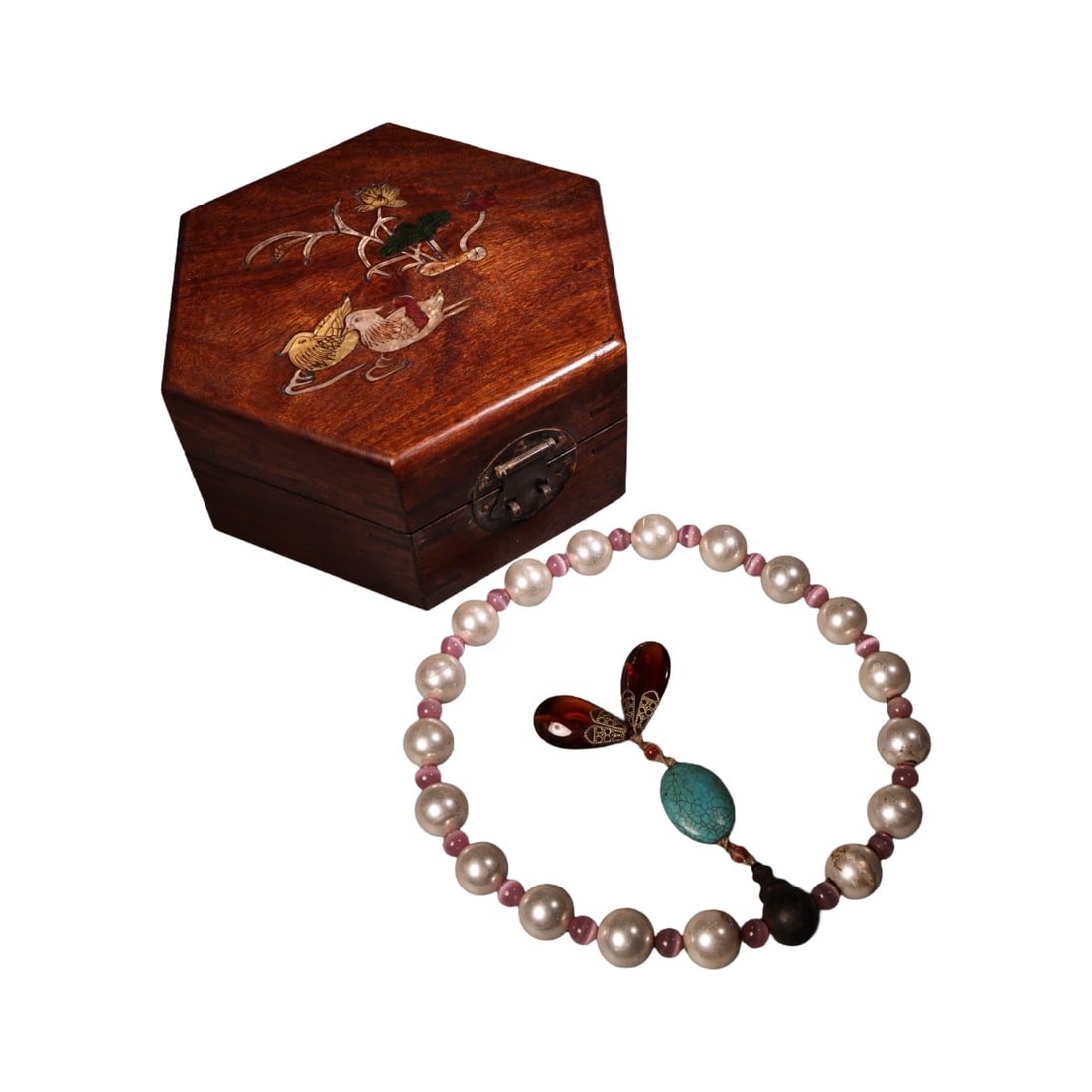 Hand Woven Pearl Beads Bracelet w Huali Wood Inlay Shell Box (1 of 10)