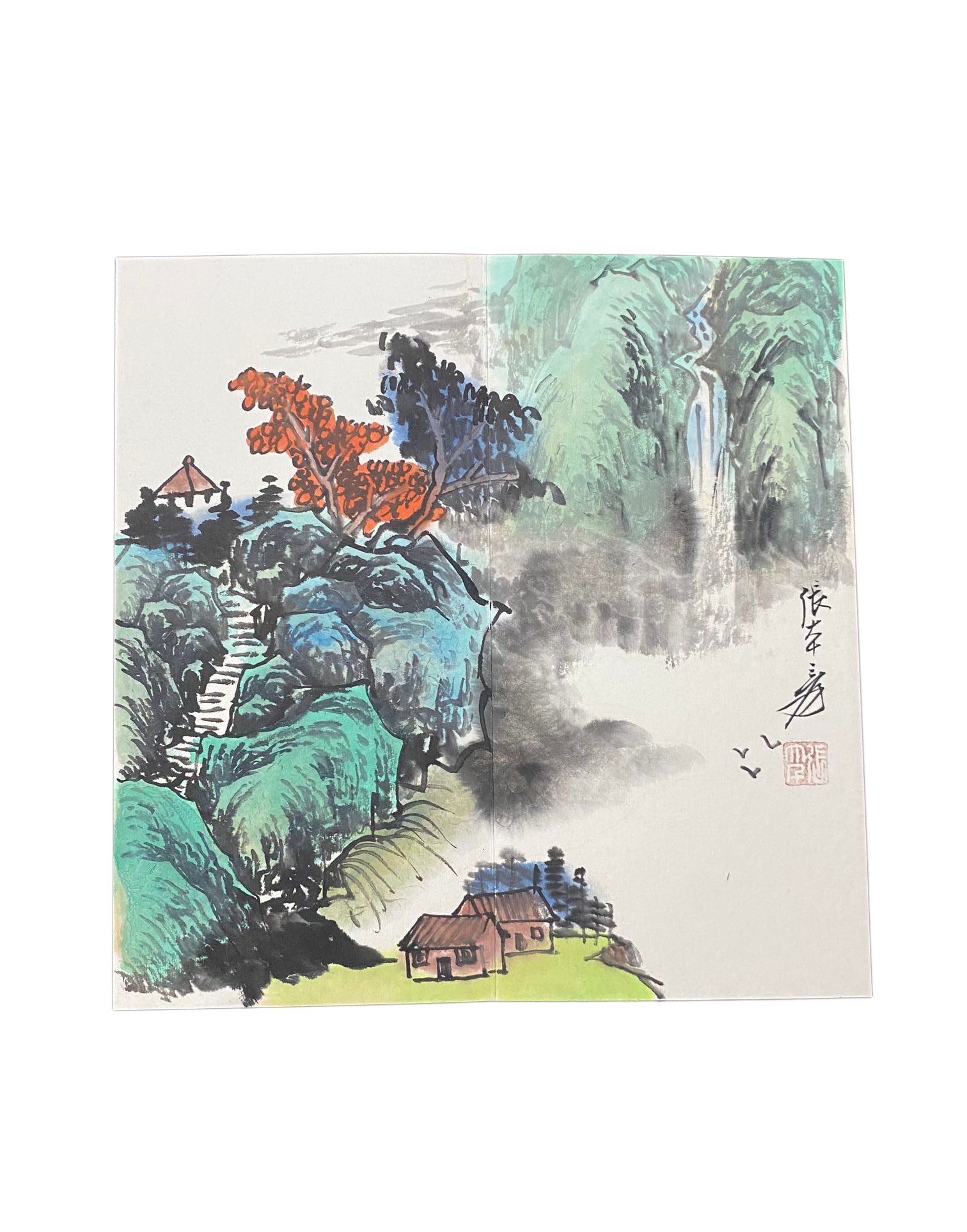 Chinese Watercolour On Xuan Paper Mountain River Scene Album Of Paintings (1 of 9)