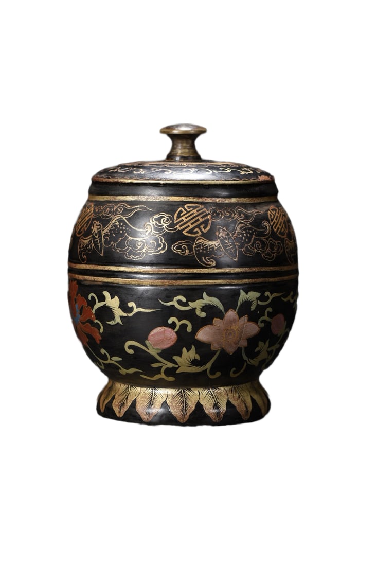 Vintage Chinese Gilt Gold Wooden-cored Lacquerware Jewellery Pot (1 of 10)