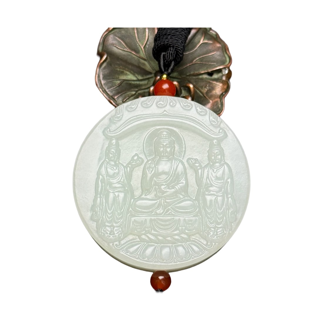 Chinese Hetian Jade Carved Three Buddha Pendant (1 of 10)