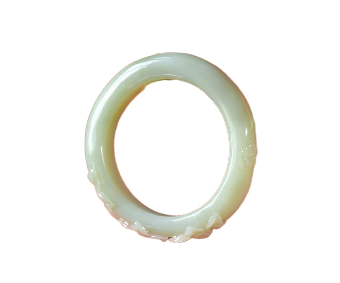 Inside Diameter 59.6mm Superb Chinese Hetian Jade High Relief Flower Bracelet (1 of 7)