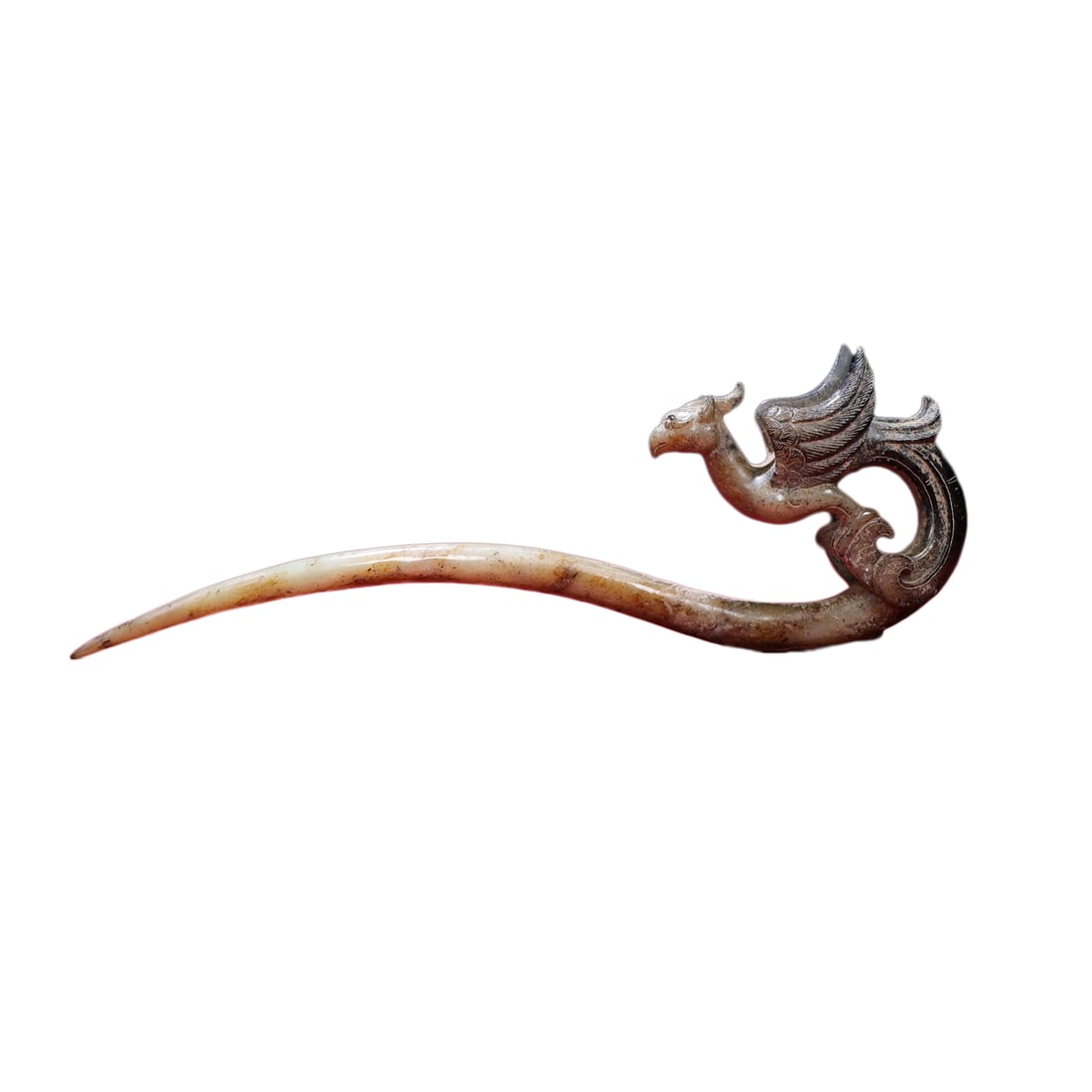 Vintage Chinese Hetian Jade Carved Phoenix Hair Decoration: Vintage Chinese Hetian Jade Carved Phoenix Hair DecorationDimension: 255 x 81 x 34 (mm) 10.04 x 3.19 x 1.34 (inches) Weight: 0.41 lbs/ 188 g
