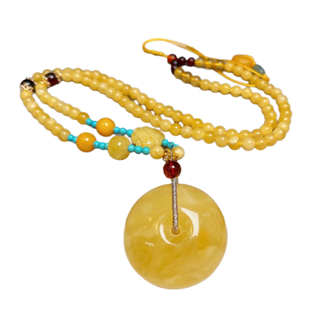 Beautiful Beeswax Lucky Pendant w Hand Woven Beeswax Beads Necklace (1 of 6)