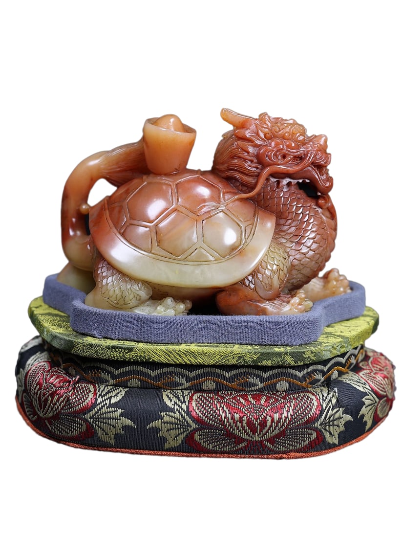 Vintage Chinese Shoushan Stone Carved Dragon Turtle Statue (1 of 11)