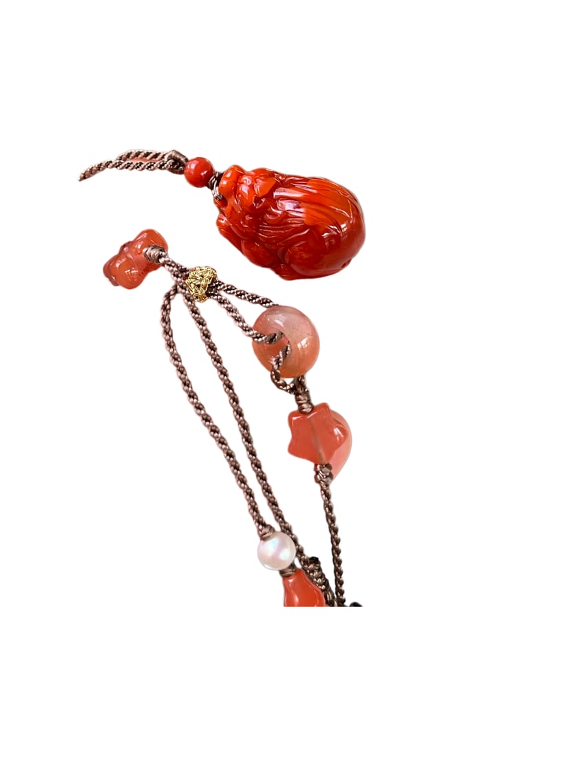 Chinese Nanhong Agate Carved Fortune Pixiu Pendant (1 of 7)