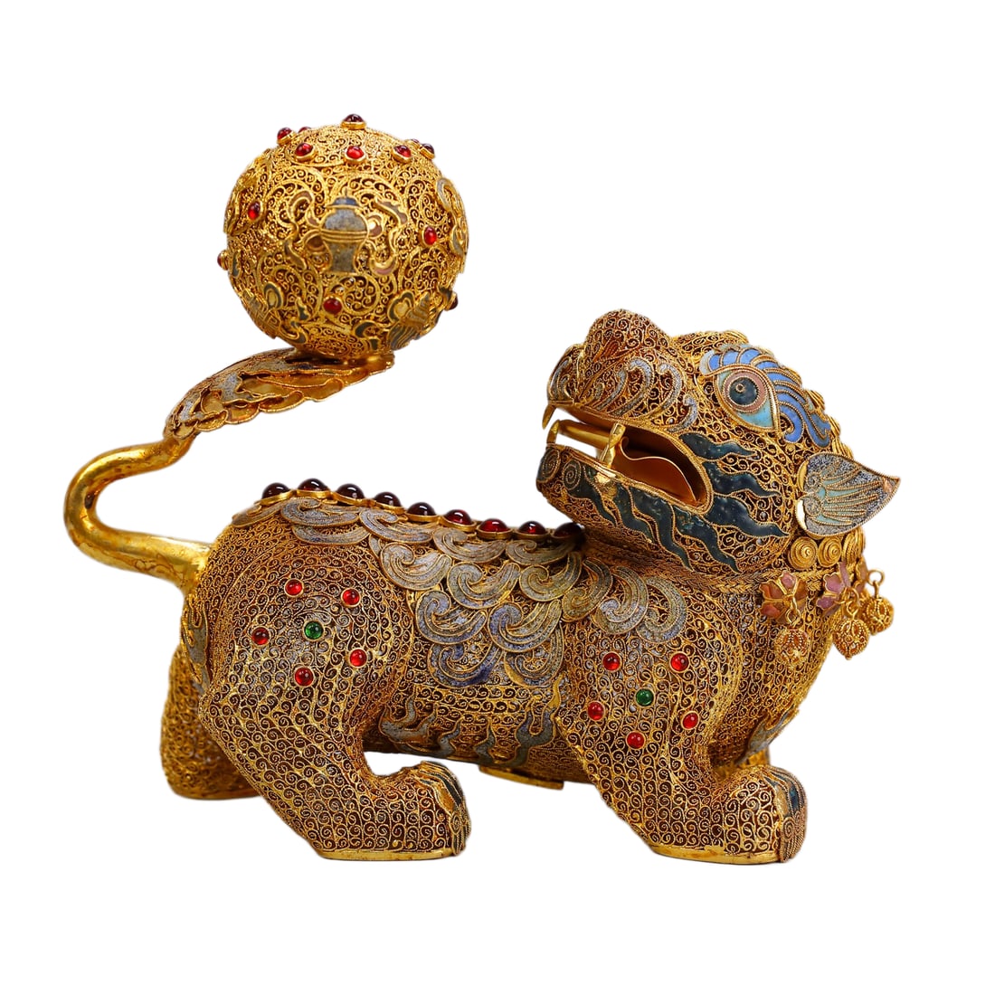 Exquisite Chinese Gold Wire Enamel Fortune Lion Statue: Exquisite Chinese Gold Wire Enamel Fortune Lion StatueDimension: 235 x 210 x 110 (mm) 9.25 x 8.27 x 4.33 (inches) Weight: 1.66 lbs/ 755 g