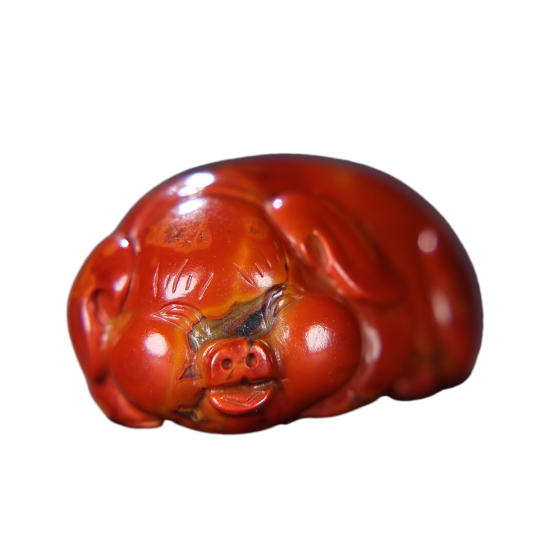 Chinese Zhanguo Hong Agate Carved Fortune Pig Pendant: Chinese Zhanguo Hong Agate Carved Fortune Pig PendantDimension: 55 x 33 x 25 (mm)2.16 x 1.30 x 0.98 (inches) Weight: 0.15 lbs/ 68 g