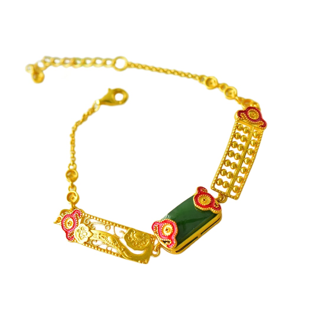 Chinese 925 Silver Inlay Green Hetian Jade Abacus Bracelet: Chinese 925 Silver Inlay Green Hetian Jade Abacus BraceletDimension: 16 x 8 (mm) 0.63 x 0.31 (inches)