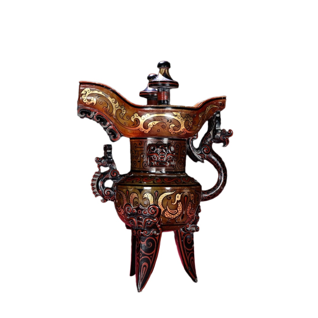 Superb Vintage Chinese Colored Drawing Hetian Jade Carved Fortune Dragon Wine Cup: Superb Vintage Chinese Colored Drawing Hetian Jade Carved Fortune Dragon Wine CupDimension: 228 x 160 x 88 (mm)8.98 x 6.30 x 3.46 (inches) Weight: 2.57 lbs/ 1165 g