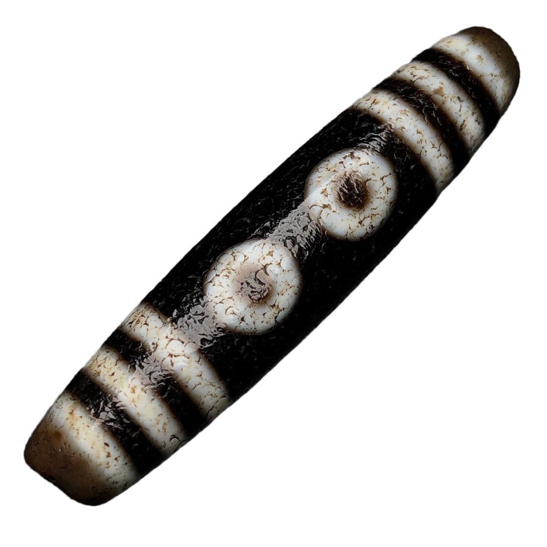 Old Tibetan 5 Eyes DZI Agate Lucky Pendant: Old Tibetan 5 Eyes DZI Agate Lucky PendantDimension: 56 x 12 (mm) 2.20 x 0.47 (inches)Weight: 0.03 lbs/ 12.9 g