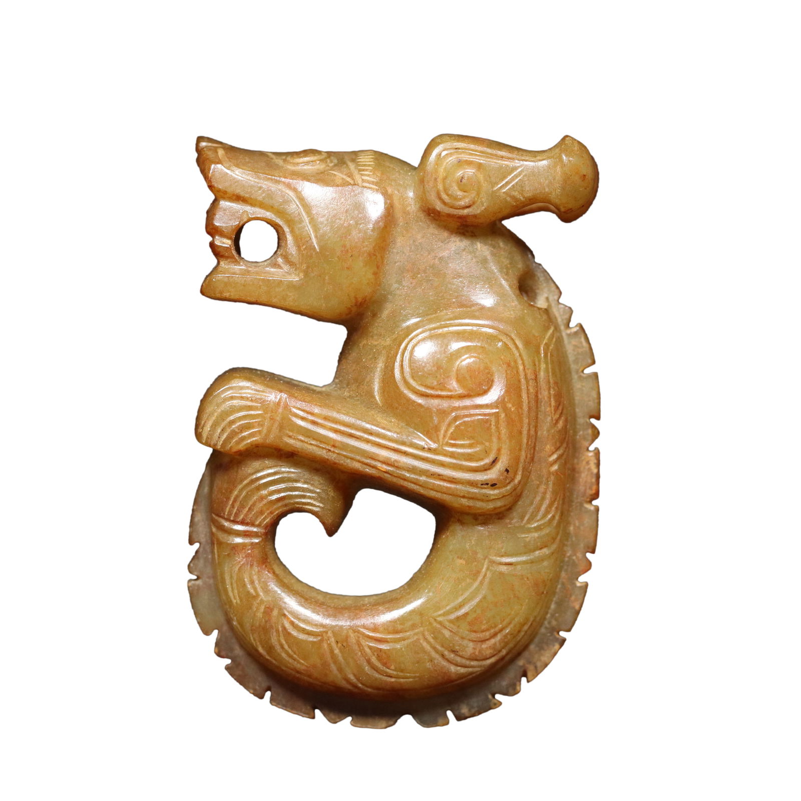 Vintage Chinese Hetian Jade Carved Fortune Dragon Pendant: Vintage Chinese Hetian Jade Carved Fortune Dragon PendantDimension: 59 x 40 x 24 (mm)2.32 x 1.57 x 0.94 (inches) Weight: 0.17 lbs/ 75.3 g