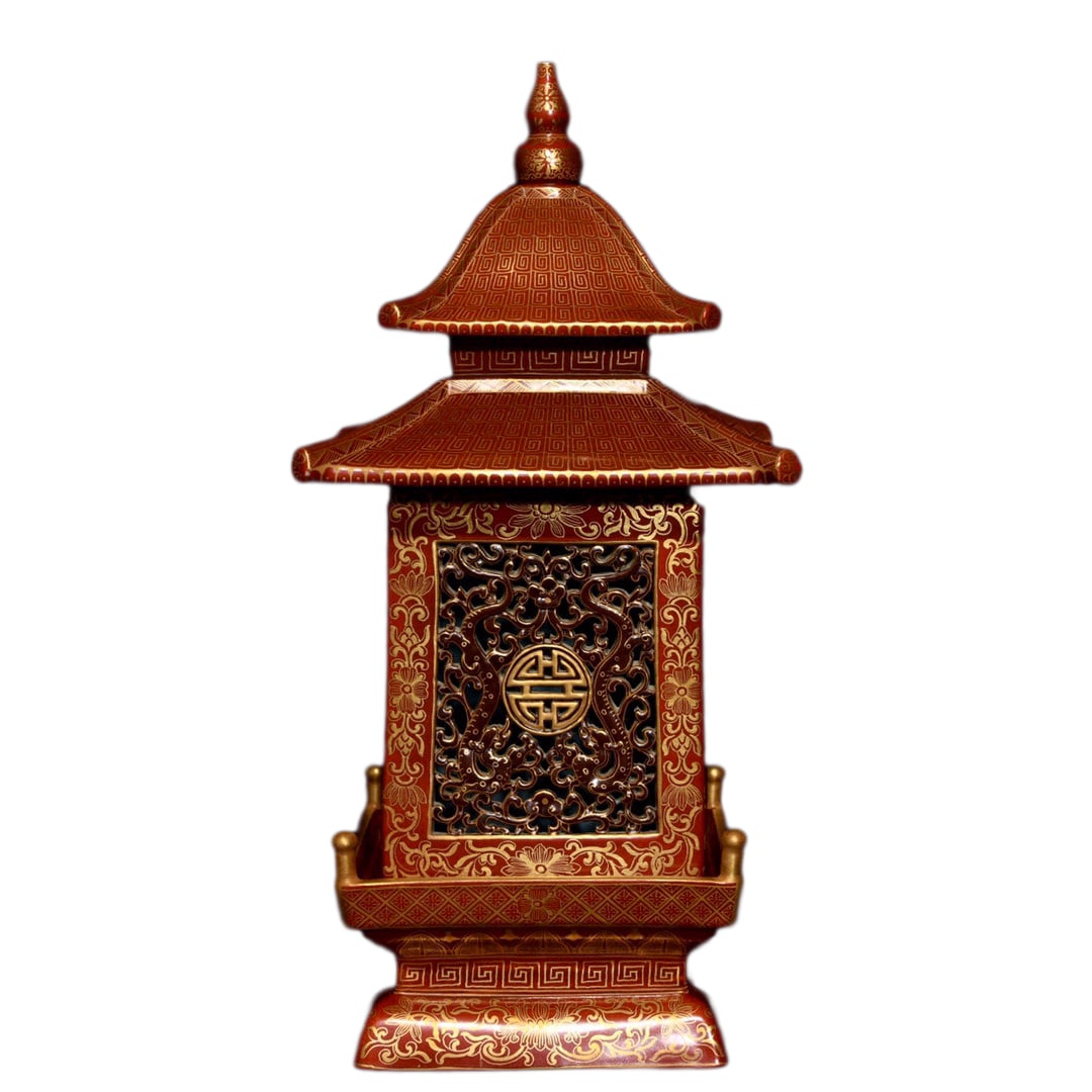 Chinese Gilt Gold Iron Red Glaze Porcelain Incense Burner: Chinese Gilt Gold Iron Red Glaze Porcelain Incense BurnerDimension: 290 x 145 (mm) 11.42 x 5.71 (inches)