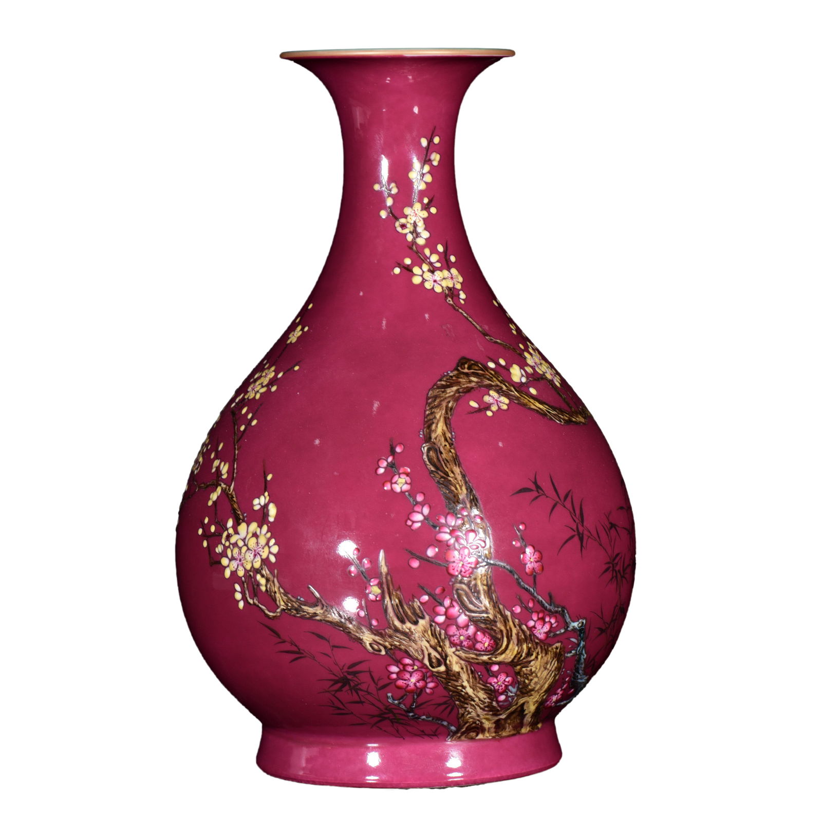 Chinese Rouge Red Glaze Plum Flower Design Porcelain Vase: Chinese Rouge Red Glaze Plum Flower Design Porcelain VaseDimension: 290 x 180 (mm)11.42 x 7.09 (inches)