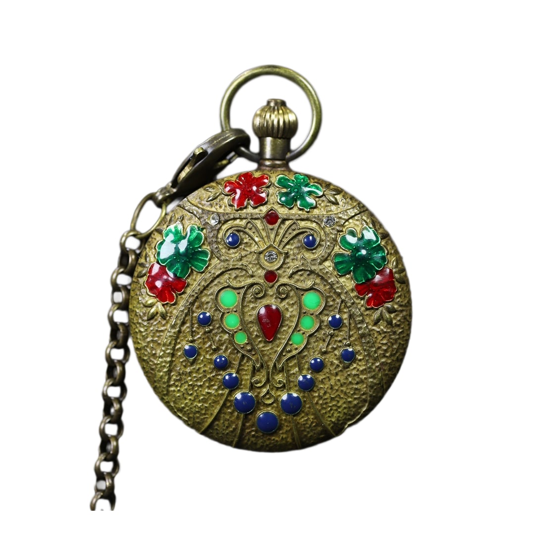 Vintage Copper Inlay Gems Mechanical Pocket Watch: Vintage Copper Inlay Gems Mechanical Pocket WatchDimension: 55 x 20 (mm) 2.16 x 0.79 (inches) Weight: 0.41 lbs/ 186 g