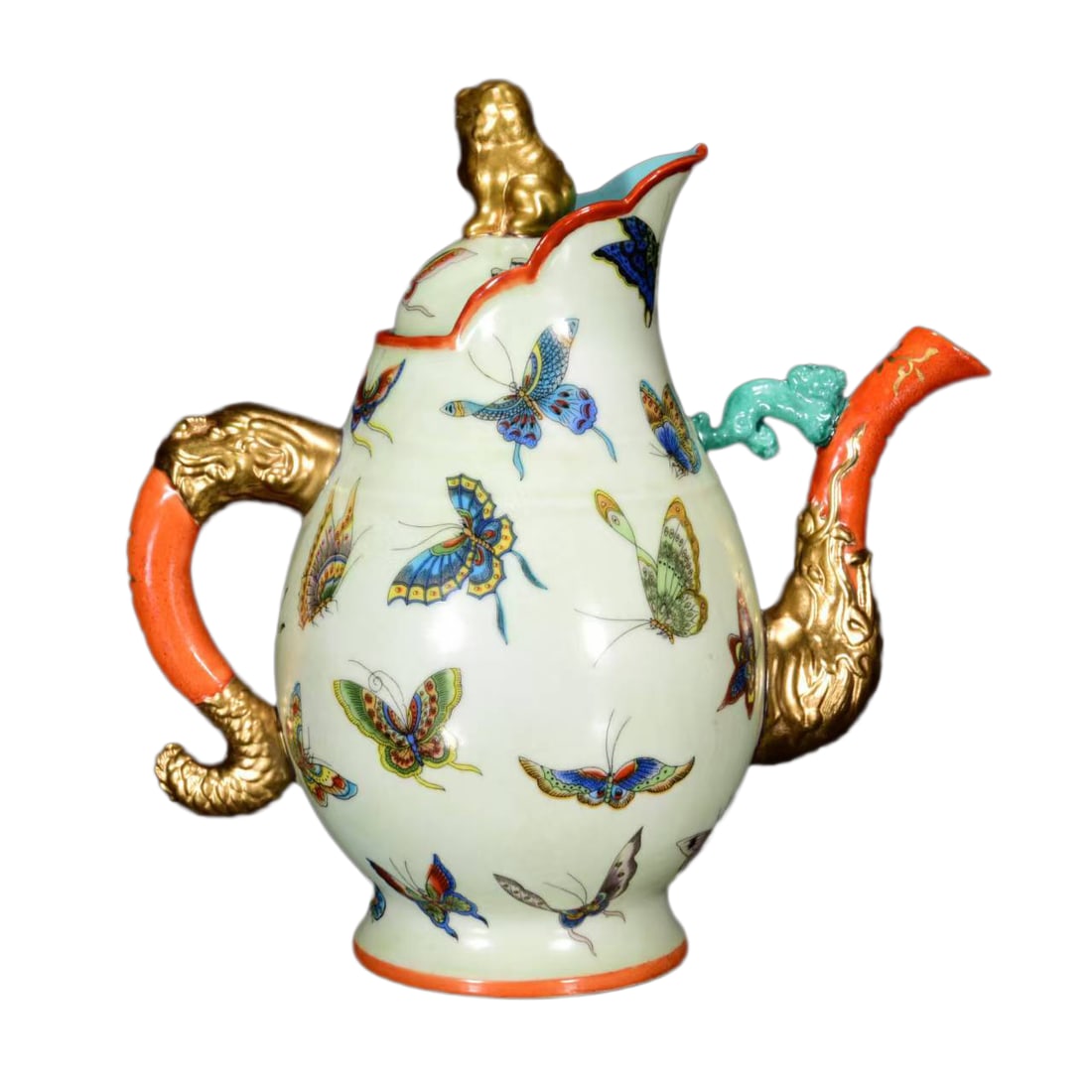Chinese Qing Dynasty Gilt Gold Famille Rose Butterfly Design Porcelain Teapot (1 of 10)