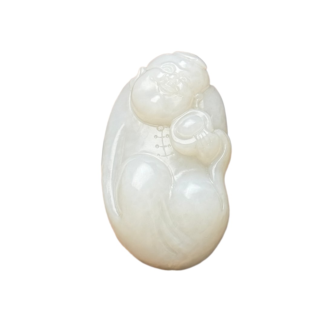 Superb Chinese Hetian Jade Carved Kid Pendant: Superb Chinese Hetian Jade Carved Kid PendantDimension: 63 x 37 x 25 (mm)2.48 x 1.46 x 0.98 (inches) Weight: 0.21 lbs/ 95 g