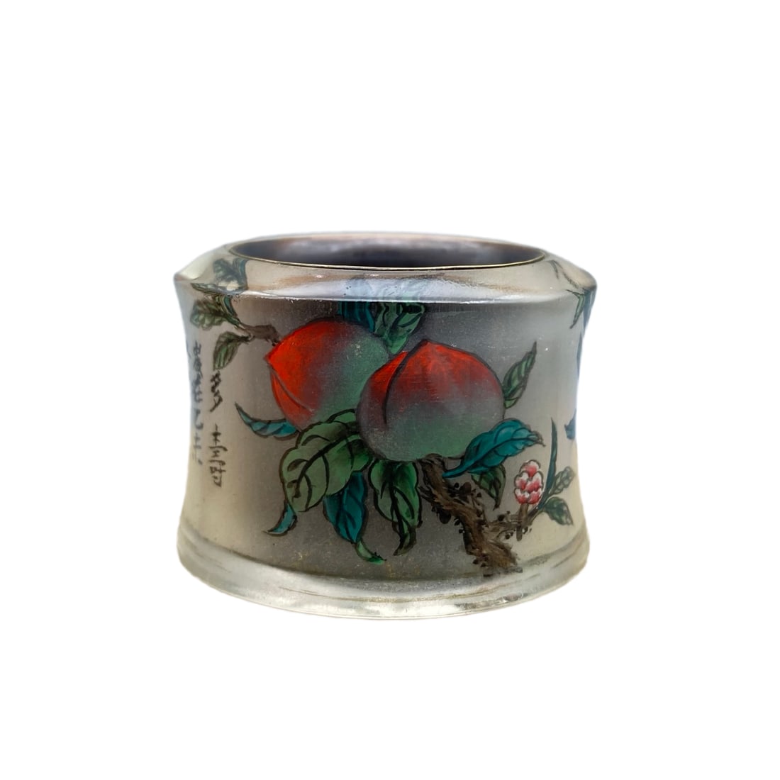 Old Chinese Peking Glass Inside Painting Peach Thumb Ring: Old Chinese Peking Glass Inside Painting Peach Thumb RingUS Size: 12 Inside Diameter: 24 (mm)0.94 (inches)Dimension:36 x 26 (mm) 1.42 x 1.02 (inches) Weight: 0.08 lbs/ 36 g