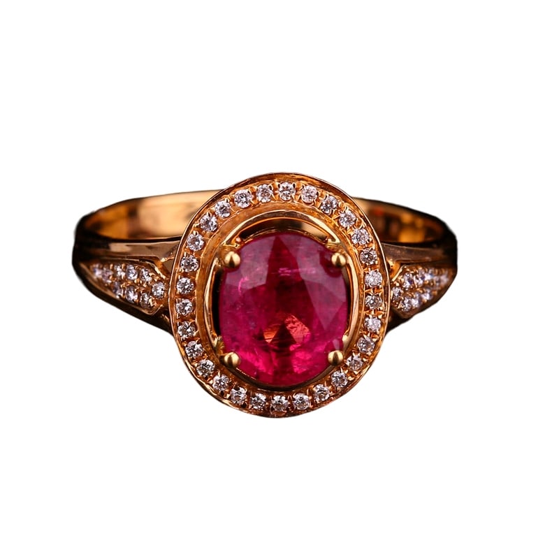 18K Solid Gold 1.25ct Ruby 0.139ct Natural Diamonds Ring (1 of 7)