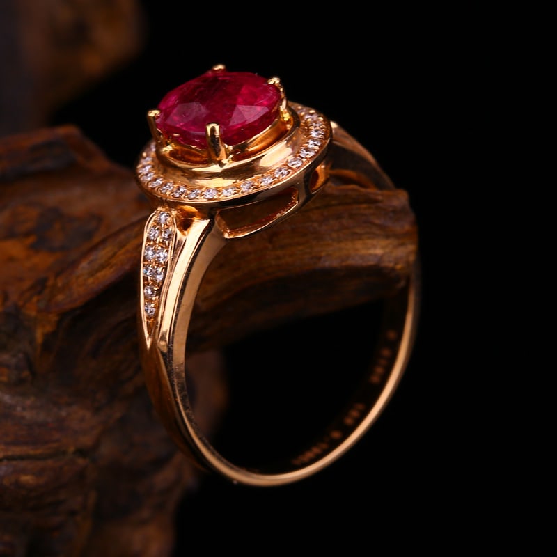 18K Solid Gold 1.25ct Ruby 0.139ct Natural Diamonds Ring - 3