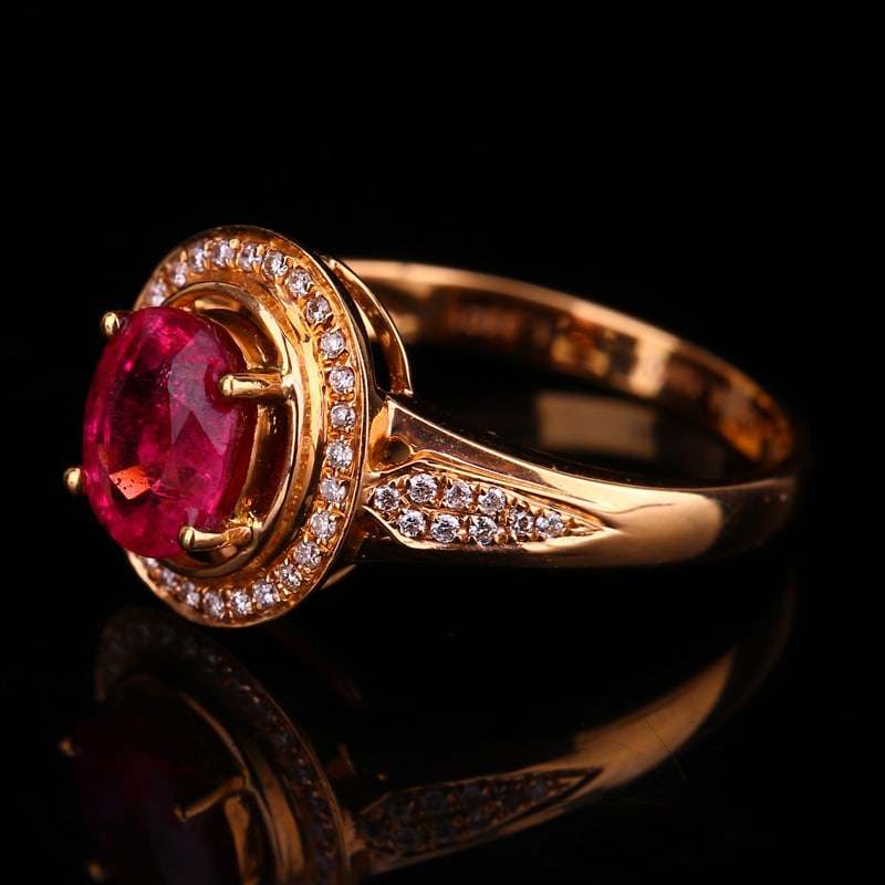 18K Solid Gold 1.25ct Ruby 0.139ct Natural Diamonds Ring - 4