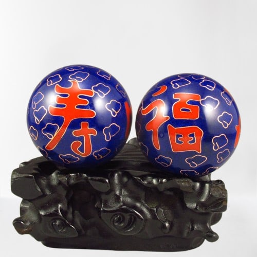 A Pair Bronze Cloisonne Inlay Silver Wire Gymnastic Ball: A Pair Bronze Cloisonne Inlay Silver Wire Gymnastic Ball Dimension: 51(mm) 2.01(inches) Weight: 0.68 lbs/310 g The wooden stand not included.