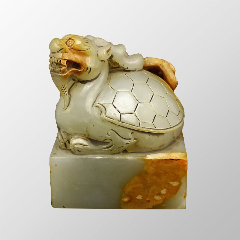 Vintage Chinese Hetian Jade Dragon Turtle Seal: Vintage Chinese Hetian Jade Dragon Turtle Seal Dimension: 63 x 63 x 80 (mm) 2.48 x 2.48 x 3.15 (inches) Weight: 1.27 lbs/576 g