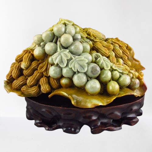 Superb Chinese Shoushan Stone Statue - Peanuts & Grapes (1 of 9)
