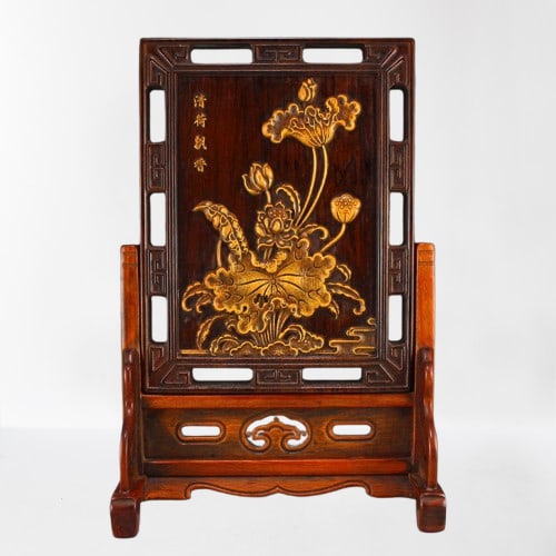 Chinese Zitan Wood Lotus Leaf & Lotus Flower Screen: Chinese Zitan Wood Lotus Leaf & Lotus Flower Screen Dimension: 298 x 196 x 96(mm) 11.73 x 7.72 x 3.78(inches) Weight: 1.91 lbs/ 866 g