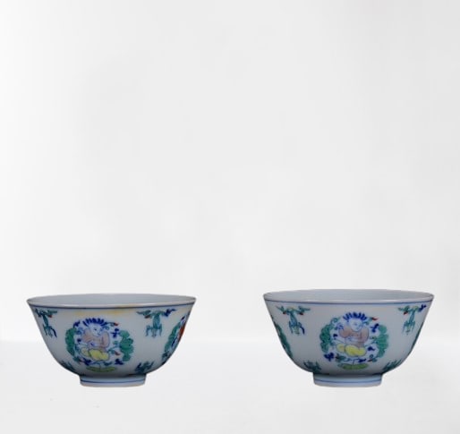 A Pair Chinese Doucai Urchin Design Design Porcelain Bowl: A Pair Chinese Doucai Urchin Design Design Porcelain BowlDimension:95 x 50(mm)3.74 x 1.97 (inches)