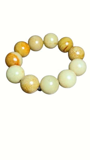 Hand Woven Vintage Chinese Hetian Jade Beads Bracelet: Hand Woven Vintage Chinese Hetian Jade Beads BraceletDimension: 20 (mm)0.79 (inches) Weight: 0.29 lbs/ 134 g