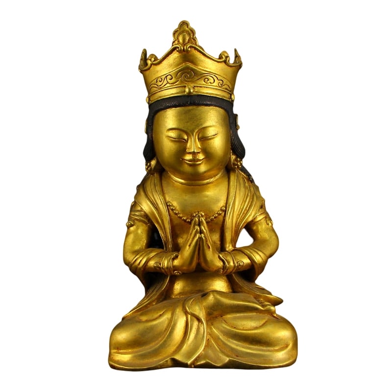 Vintage Chinese Gilt Gold Bronze Bodhisattva Statue: Vintage Chinese Gilt Gold Bronze Bodhisattva Statue Dimension: 222 x 125 x 85(mm) 8.74 x 7.92 x 3.35(inches) Weight: 4.38 lbs/1985 g