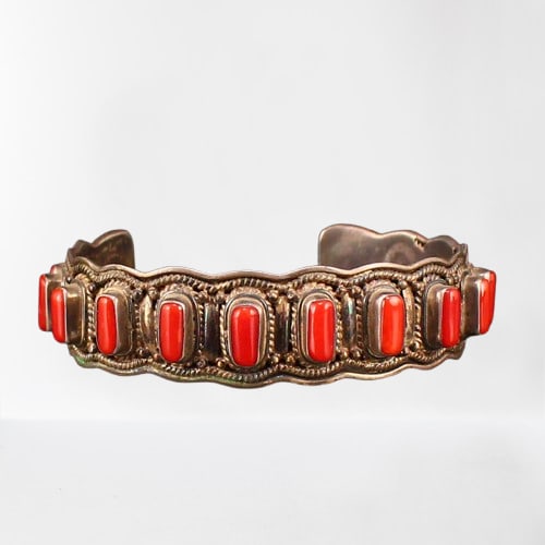 Vintage Pure Silver Inlay Red Coral Bracelet: Vintage Pure Silver Inlay Red Coral Bracelet Dimension:66 x 18(mm) 2.59 x 0.7(inches) Weight:0.11 lbs/53 g