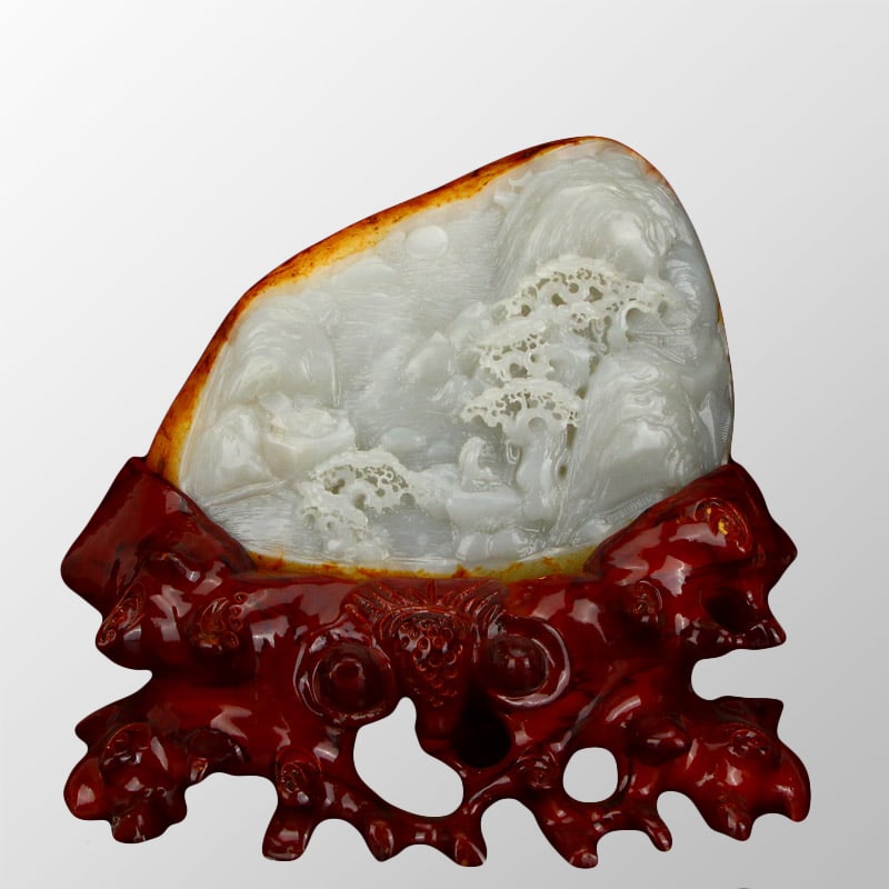 Chinese Natural Hetian Jade Poet & Pine Tree Statue w Certificate: Chinese Natural Hetian Jade Poet & Pine Tree Statue w Certificate Dimension: 185 x 140 x 40(mm) 7.28 x 5.51 x 1.57(inches) Weight: 4.85 lbs/2202 g The total weight does not include the base. The base