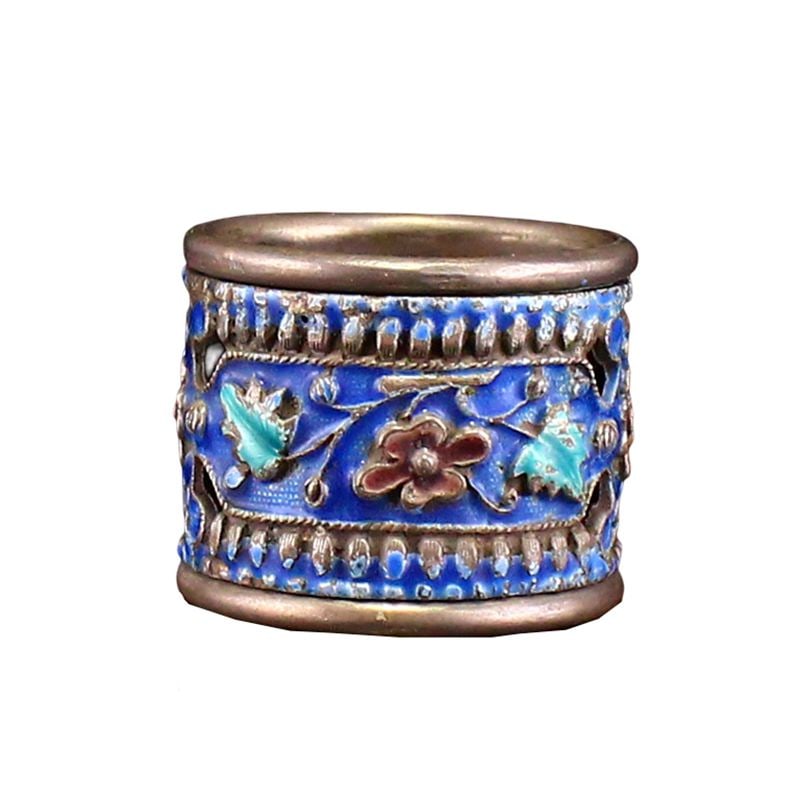 Vintage Chinese Pure Silver Enamel Thumb Ring: Vintage Chinese Pure Silver Enamel Thumb RingDimension: 32 x 32 x 26 (mm)1.26 x 1.26 x 1.02 (inches) Weight: 0.07 lbs/ 31 g