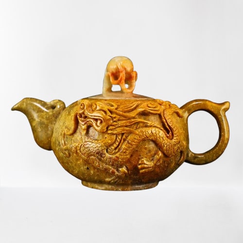 Chinese Shoushan Stone Dragon Design Teapot w Certificate: Chinese Shoushan Stone Dragon Design Teapot w Certificate Dimension: 144 x 86 x 85(mm) 5.67 x 3.39x 3.35(inches) Weight: 0.79 lbs/356.23 g