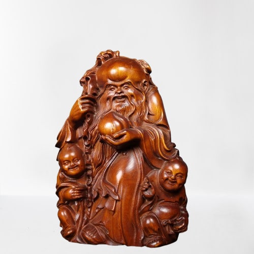 Chinese Boxwood Wood Carved Longevity Taoism Deity Statue (1 of 10)