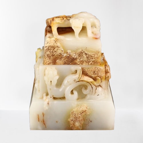 Vintage Chinese Hetian Jade Chi Dragon Double Seal: Vintage Chinese Hetian Jade Chi Dragon Double SealDimension: 56 x 56 x 45(mm) 2.20 x 2.20 x 1.77(inches) Dimension: 85 x 85 x 64(mm) 3.35 x 3.35 x 2.52(inches) Weight: 3.06 lbs/1389 g