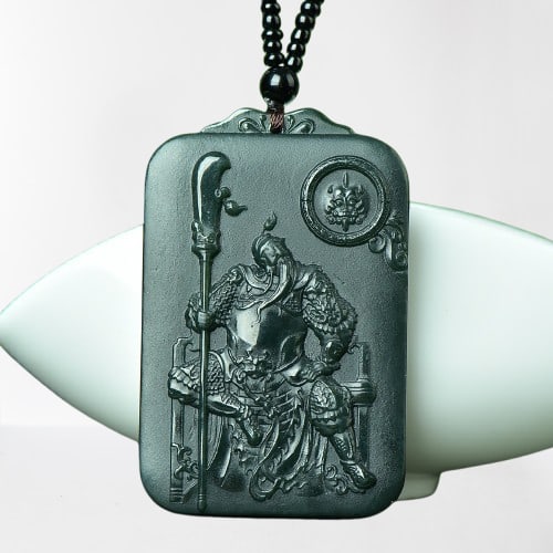 Chinese Natural Green Hetian Jade Guangong Pendant: Chinese Natural Green Hetian Jade Guangong PendantDimension:42 x 65(mm)1.65 x 2.56(inches)