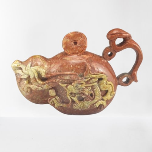 Chinese Shoushan Stone Teapot w Dragon: Chinese Shoushan Stone Teapot w Dragon Dimension: 118 x 54 x 75 (mm) 4.65 x 2.13 x 2.95 (inches) Weight: 1.52 lbs/690 g