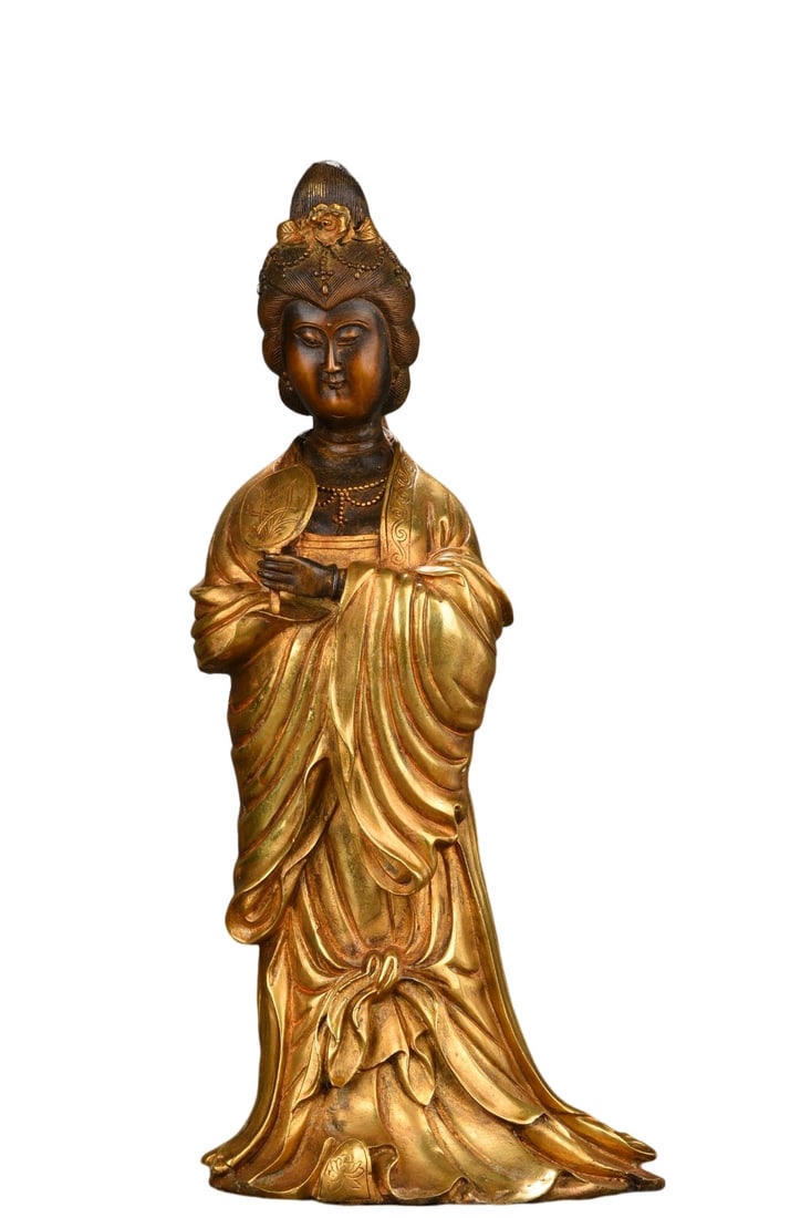 Vintage Chinese Gilt Gold Bronze Woman Statue: Vintage Chinese Gilt Gold Bronze Woman StatueDimension: 350 x 160 x 110(mm) 13.78 x 6.30 x 4.33(inches) Weight: 6.59 lbs/ 2990 g