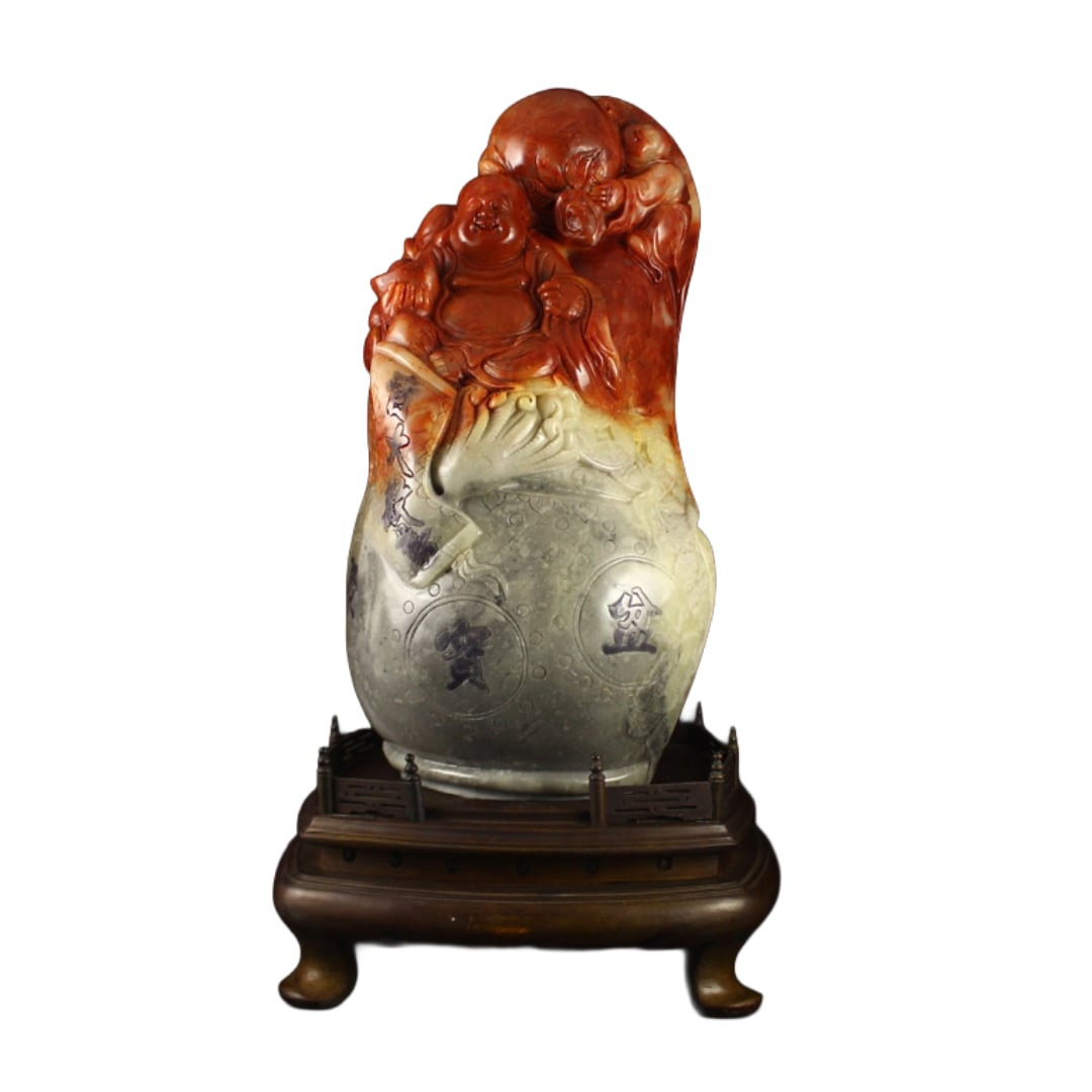 6.9 kg Superb Chinese Shoushan Stone Statue - Laughing Buddha & Kid: 6.9 kg Superb Chinese Shoushan Stone Statue - Laughing Buddha & Kid Dimension: 330 x 170 x 140(mm) 12.99 x 6.69 x 5.51(inches) Weight 15.21 lbs/6.9 kg The total weight does not include the base. The b