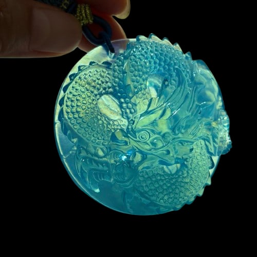 Beautiful Natural Aquamarine Carved Fortune Dragon Pendant: Beautiful Natural Aquamarine Carved Fortune Dragon Pendant Dimension: 54 x 14.2 (mm) 2.12 x 0.56 (inches)Weight : 0.12 lbs/ 54.6 g