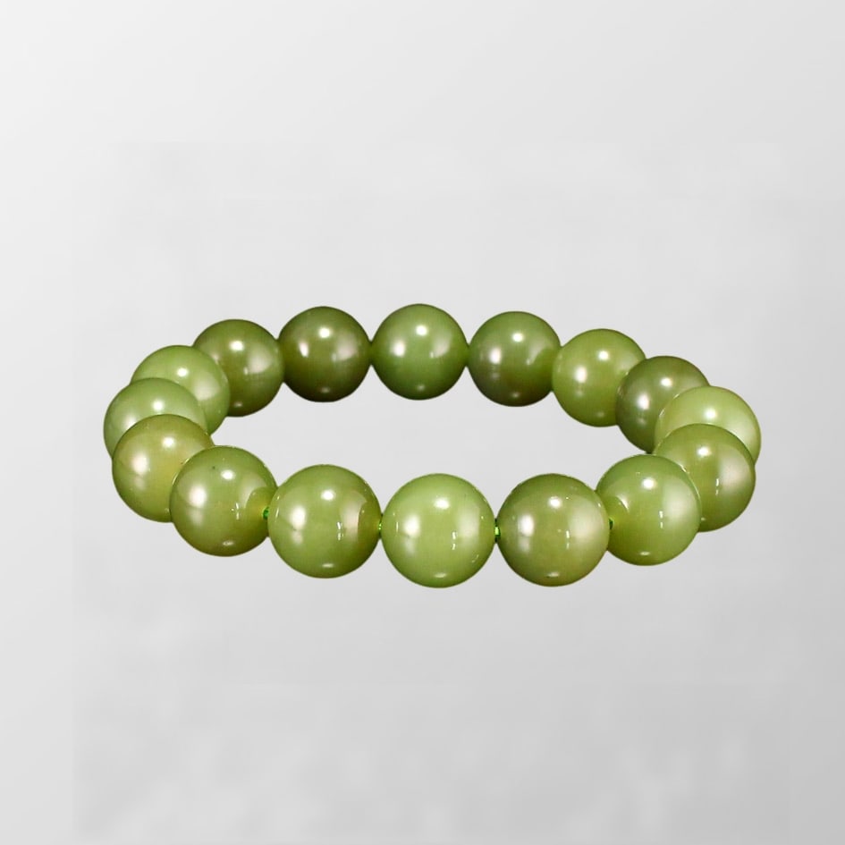 Chinese Hetian Jade Beads Bracelet: Chinese Hetian Jade Beads BraceletDimension: 12 (mm) 0.47 (inches)Weight: 0.09 lbs/ 42.8 g