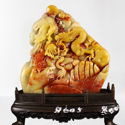 Chinese Shoushan Stone Statue - Dragon & Phoenix: Chinese Shoushan Stone Statue - Dragon & Phoenix Dimension: 169 x 155 x 23(mm) 6.65 x 6.10 x 0.91(inches) Weight 1.53 lbs/692 g The total weight does not include the base. The base is included after y