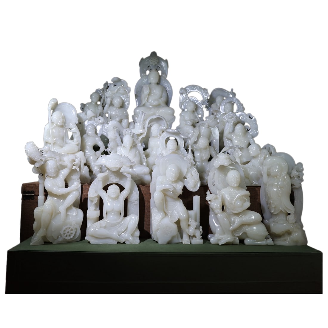 A Set Chinese White Hetian Jade Hand-Carved Buddha Statues w Eighteen Arhat (1 of 20)