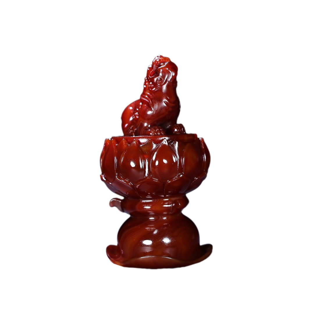 Chinese Red Agate Hand-Carved Beast Incense Burner w Fortune Pixiu 510g (1 of 9)